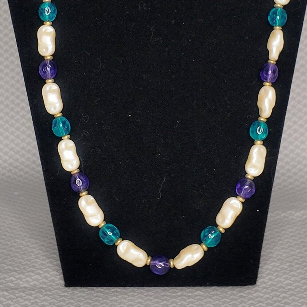 TRIFARI TM Vintage Faux Baroque Pearl Necklace with Turquoise & Purple Beads - Picture 5 of 10